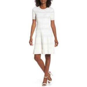 NEW Eliza J Pointelle Ruffle Hem Dress Ivory Petite Women's Size M